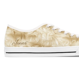Ivory Floral Petals Low Top Sneakers, Bridal Party Shoes, Birthday Gift Floral Sneakers, Women&#39;s tennis shoes, Fashion Footwear