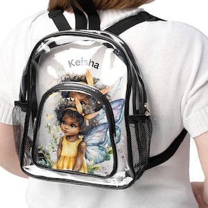 Stylish Clear Backpack for Kids, Cute Little African American Black Girl Backpack, Water-Resistant Stadium Bag, Ideal for School