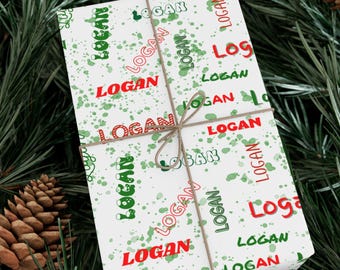 Personalized Name Red and Green Christmas Gift Wrap Papers, Holiday Wrapping Paper for Presents