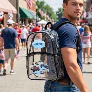 Custom Name Monster Truck Clear Backpack | Personalized Kids Clear Bag
