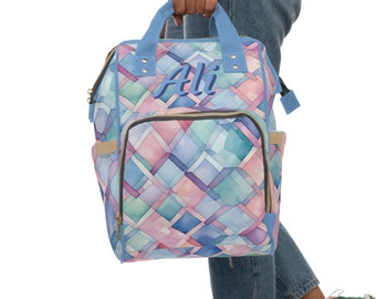 Custom Personalized Cute pastel plaid design Backpack / Diaper Bag