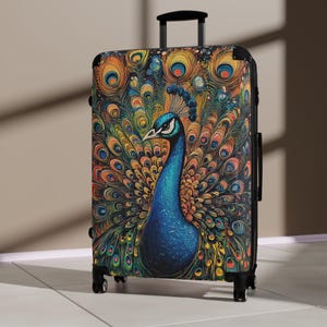 Vibrant Peacock Suitcase - Colorful Travel Luggage, Vacation Essentials, Gift for Travelers, Unique Baggage, Stylish Carry-On