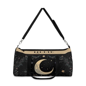 Celestial Moon and Wildflowers 2 Duffle Bag, Night Sky Travel Tote, Floral Gym Bag, Boho Overnight Bag, Starry Sky Weekender, Moon Phases