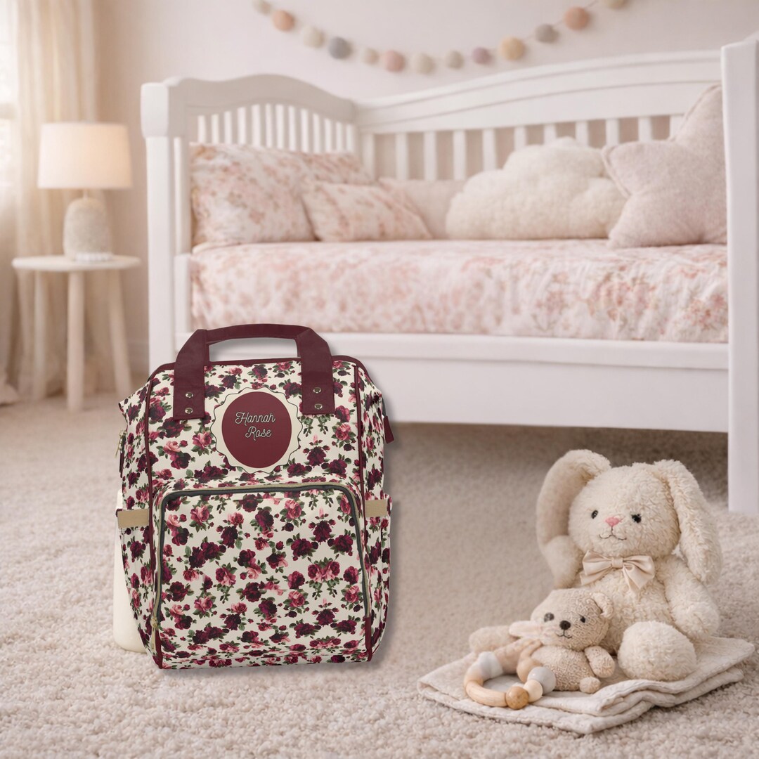 Burgundy Pink Rose Floral Diaper Backpack Personalized Baby Bag - Etsy