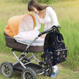 Multifunctional Large Capacity Mommy Backpack Diaper Bag Wildflowers and Moon