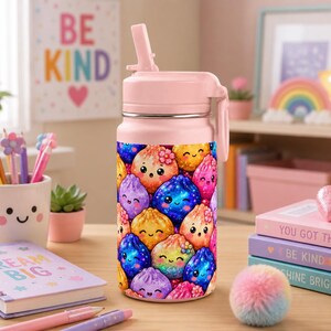 Kawaii Colorful Squishy Faces Mini Water Bottle 14oz | Cute Squishy Pattern