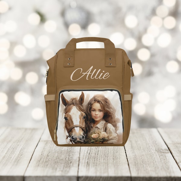 Personalized Girl and her Horse 2 Backpack Diaper Bag