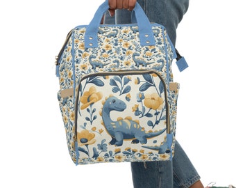 Custom Whimsical cute blue baby dinosaur Backpack / Diaper Bag Baby Shower Gift New Mom Gift Child backpack gift for girls or boys