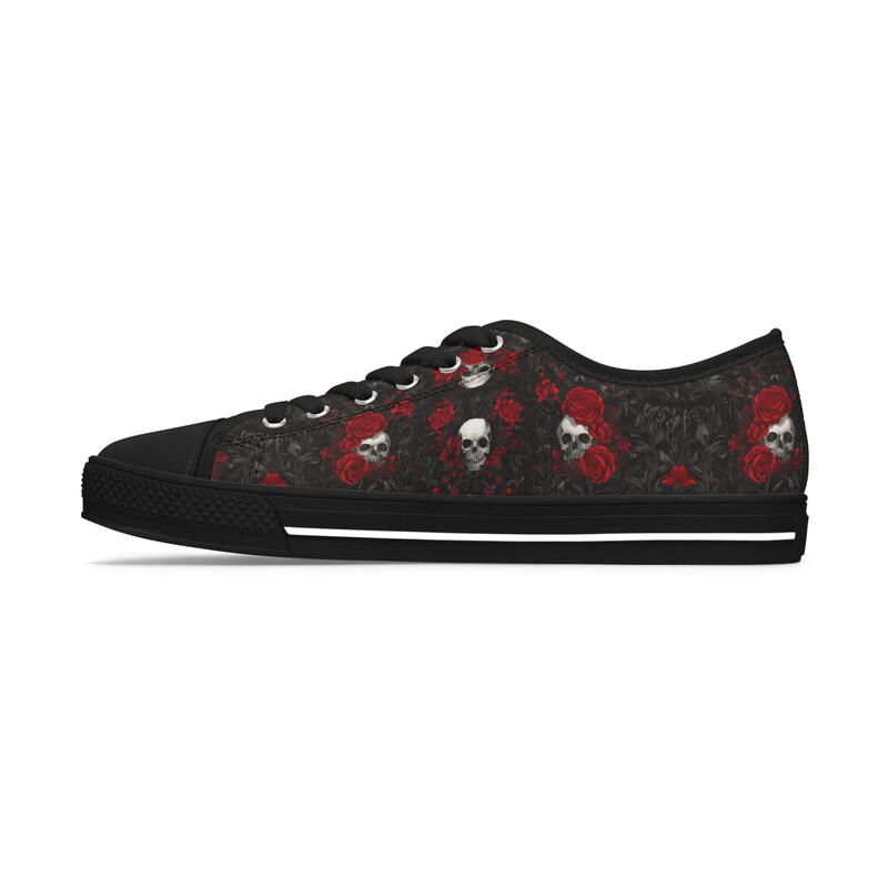 Red Mushroom Dot Print Pattern Black Sneaker Shoes For Men Women main image 1