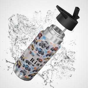 Monster Truck Water Bottle, Personalized Gator Tumbler, 32oz, Kids Water Bottle, Custom Name Cup, Travel Mug
