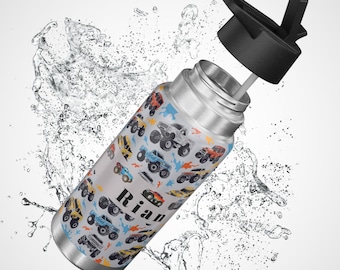 Monster Truck Water Bottle, Personalized Gator Tumbler, 32oz, Kids Water Bottle, Custom Name Cup, Travel Mug