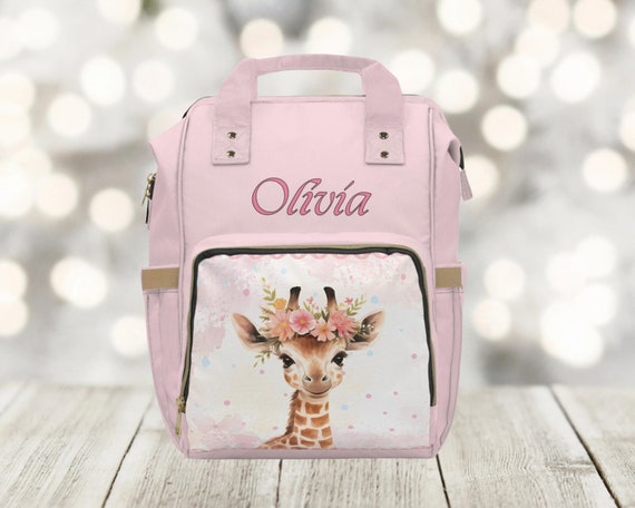 Personalized Pink Baby Giraffe Name Backpack or Diaper Bag  display picture 2