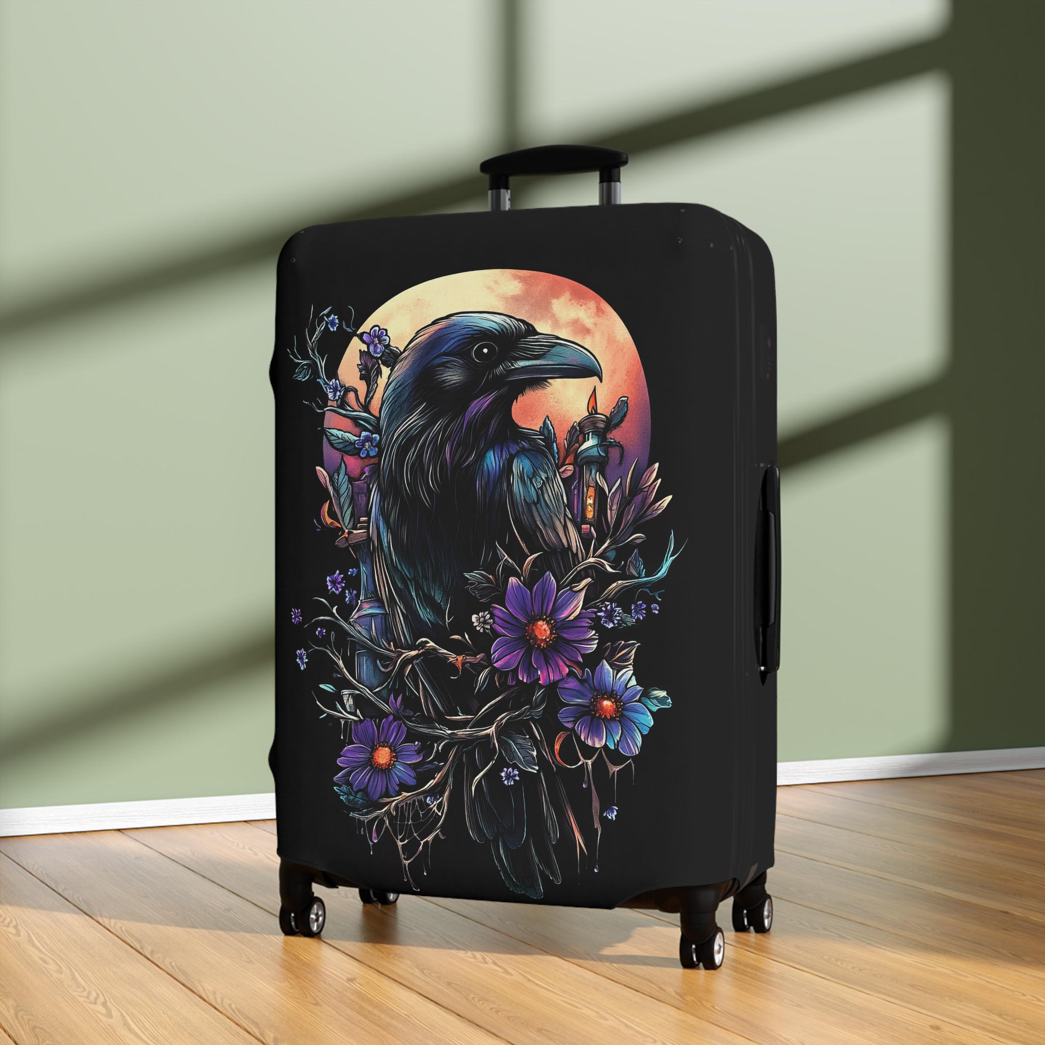 Custom Gothic Raven and Florals Luggage Cover, Custom Suitcase