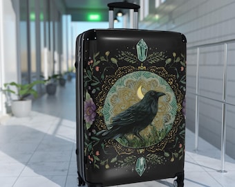 Koffer met goth-raaf en kristallen mandala