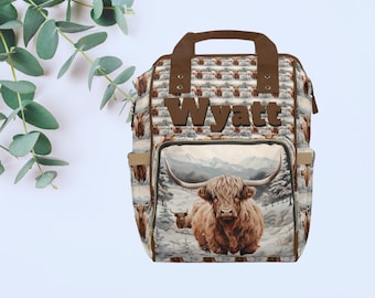 Personalized Highland Cow Backpack, Highland Cattle Diaper Bag