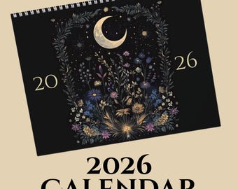 Floral Moon Wall Calendar (2026) B - Home Decor, Planner, Gift for Her, Inspirational Decor, Stylish Wall Art