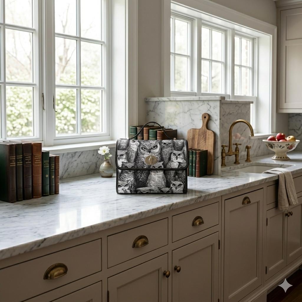 Monochrome Owl Pattern Waterproof Canvas Bag | Owl Print Satchel, Woodland Animal Design