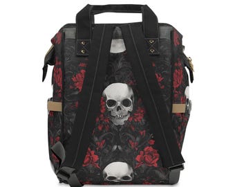 Black and Red With Skulls and Roses, Gothic Style Backpack  display picture 1