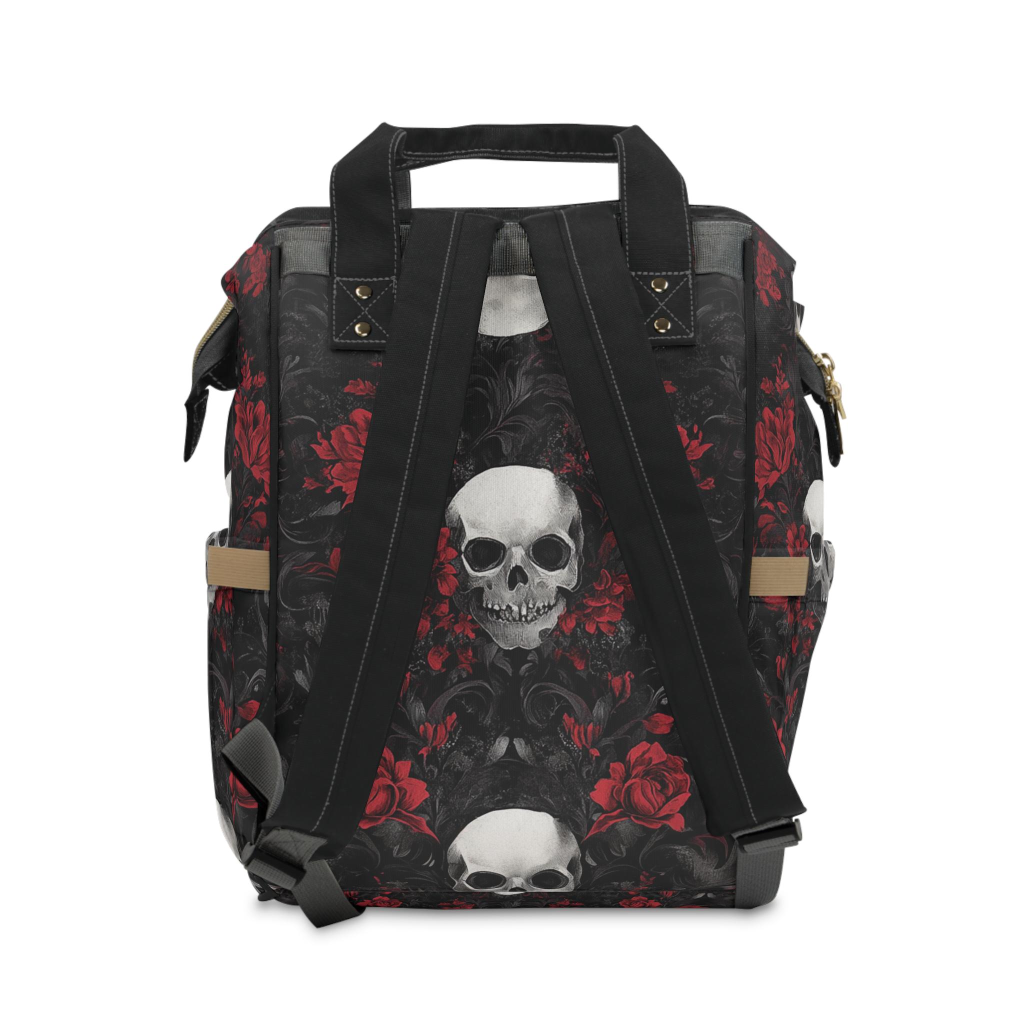 Black and Red With Skulls and Roses, Gothic Style Backpack  display picture 3