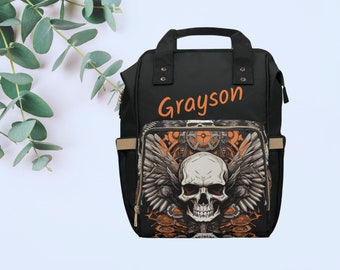 Personalized Skull Design Backpack, Custom Nylon Diaper Bag