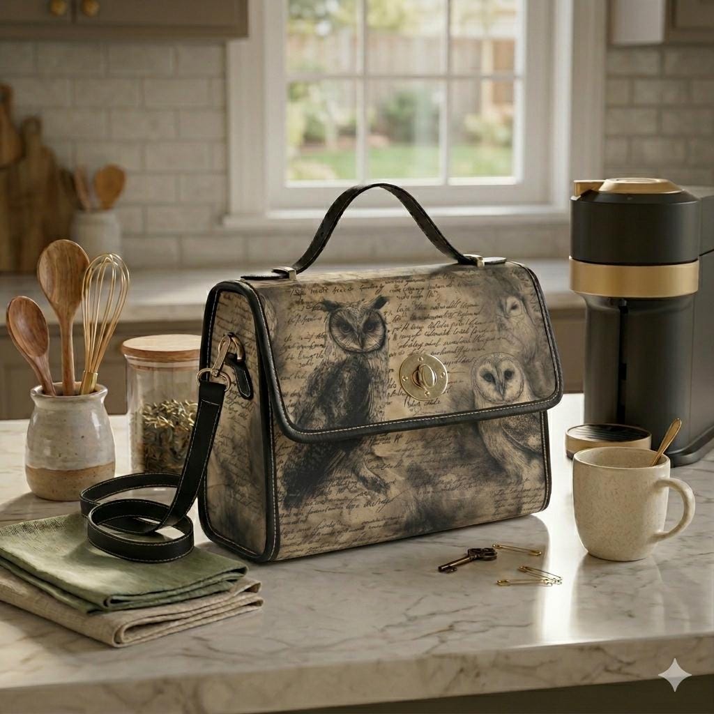Vintage Owl Newsprint Waterproof Canvas Bag, Handbag Satchel Purse