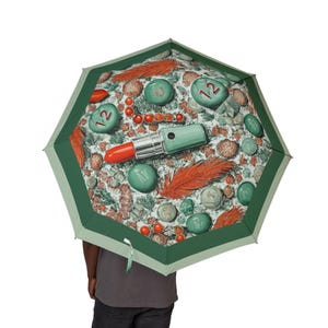 Orange and Green Automatic Umbrella: Trendy Polyester Travel Umbrella