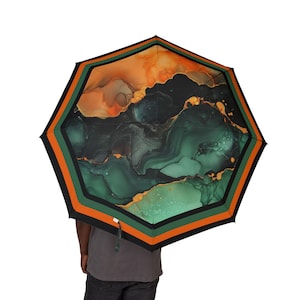 Trending colors, Umbrella, Orange and Green Foldable Automatic Umbrella, Great Gift, Abstract Design