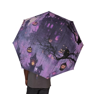 Mystical Moonlit Umbrella, Spooky Haunted House Halloween, Rain Gear, Gift for Nature Lovers, Night skies