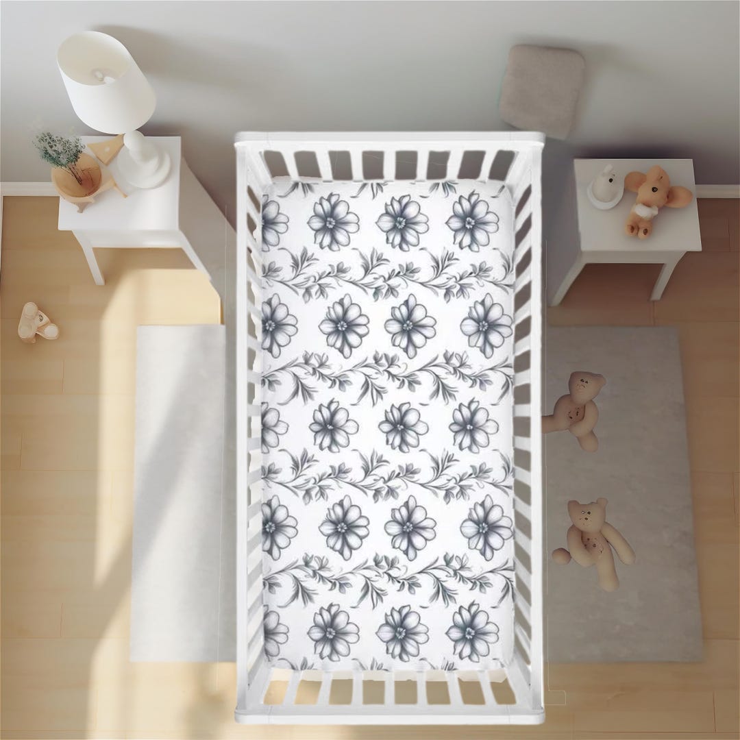 Crib Sheet Beautiful Black and White Floral Botanical Crib Sheets - Etsy