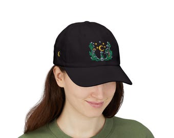 Embroidered Crescent Moon Floral Baseball Cap Night Sky Embroidery 1
