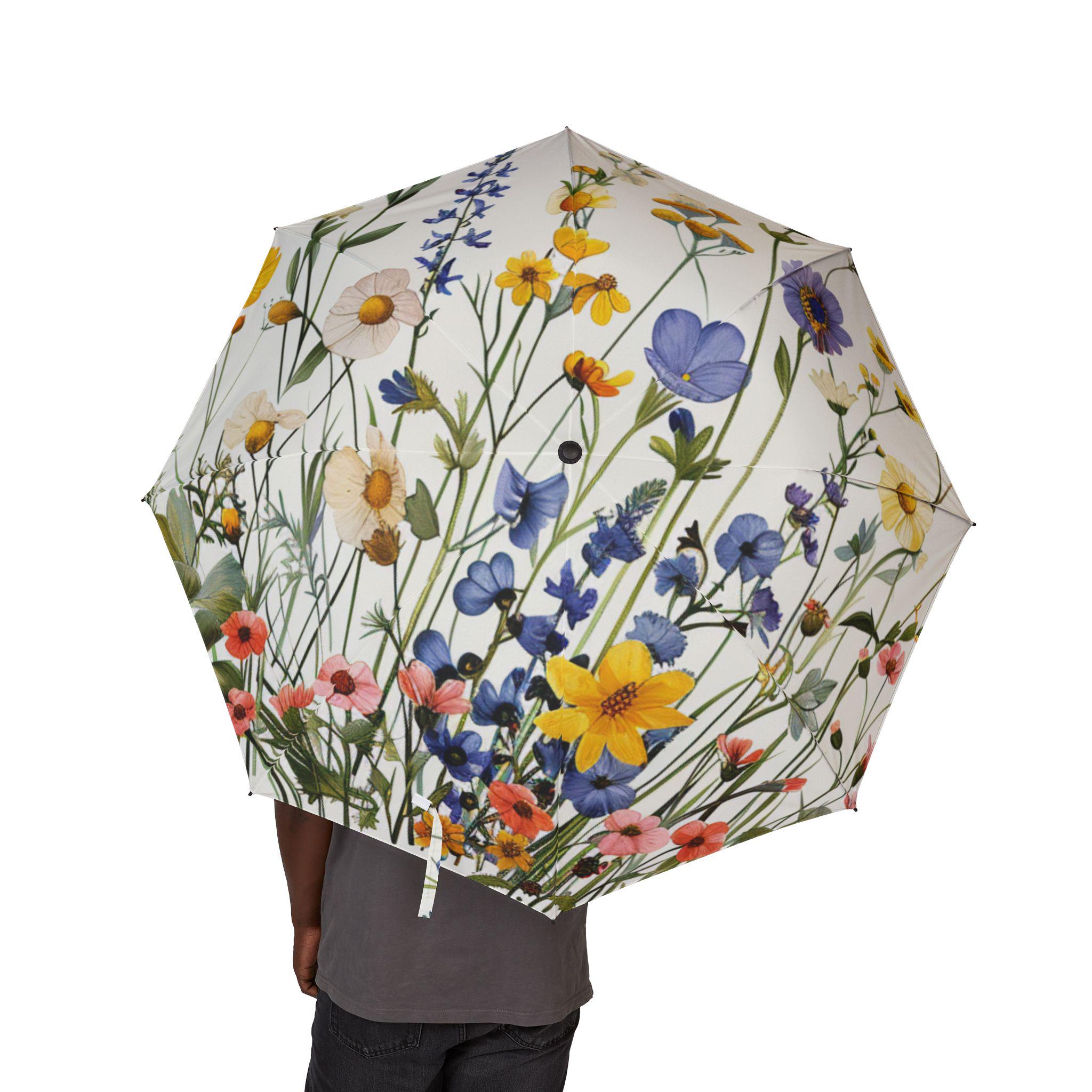 Wildflower Print Foldable Umbrella – Botanical Travel Parasol - Etsy display picture 1