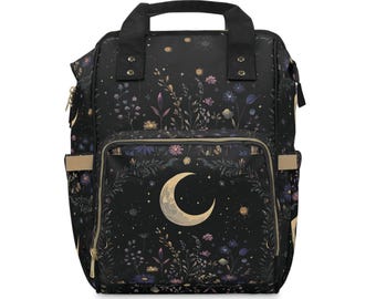 Black Crescent Moon Witchy Gothic, Mod Backpack  Diaper Bag - Birthday, Baby Shower, Christmas Gift, Girls Christmas Present