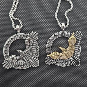 Viking raven pendant, Nordic style, pendant in silver color and gold color, pagan jewelry, protective amulet