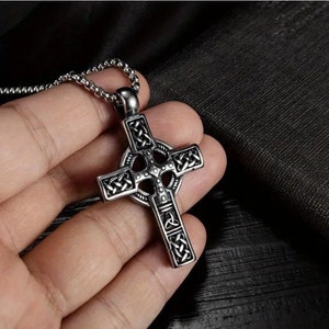 Stainless Steel Celtic Irish Cross Necklace Norse Viking Knot Pendant for Men Women.