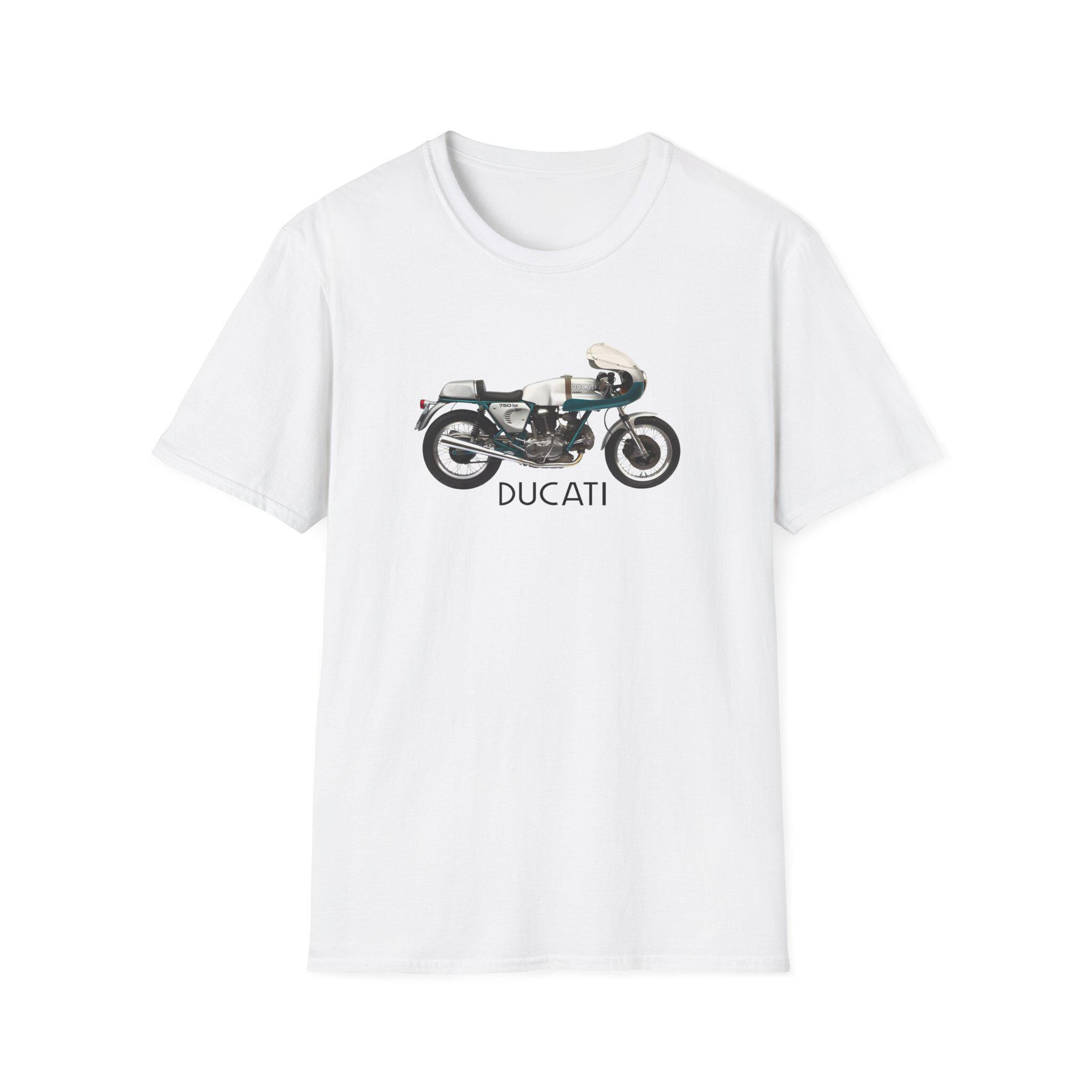 T-Shirt Ducati Stile Bandiera Italiana - Uomo Donna, Cotone Pesante, Nero E Bianco