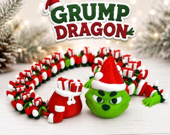 Articulated Grump Dragon Christmas Toy | 16 Inch 3D Printed Holiday Decor