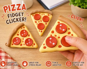 3D Pizza Fidget Clicker Keychain | Sensory Toy, Stress Relief, Smiley Face or Classic Pepperoni