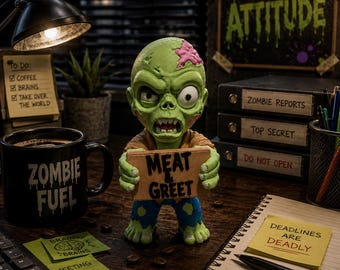 Funny Zombie Desk Buddy | Zombie Sign Holder | Funny Office Desk Decor | Coworker Gift | 3D Printed Zombie Figurine | Choose Your Sign