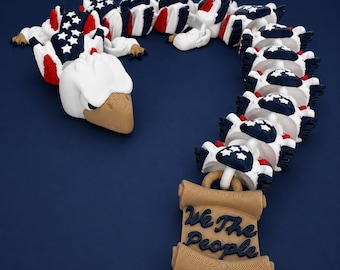 Patriotic Articulated Dragon: Eagle Head, USA Flag, We The People Scroll (17 Inch)