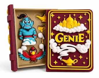 3D Printed Genie Book Playset: Articulated Fantasy Toy, Hidden Nook Collectible (5 x 6 inches)