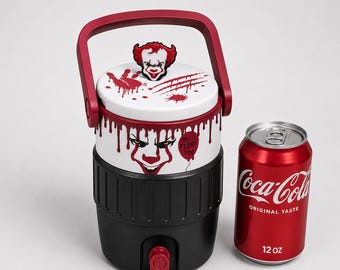 Enfriador de latas oculto con diseño de payaso de terror / Soporte para latas de refresco y cerveza de 355 ml / Aislante para bebidas impreso en 3D / Incluye tapa para pajita
