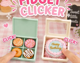 Bakery Box Fidget Clicker | 3D Printed Sweets Fidget Toy | Donut Cupcake Birthday Cake Clicker | Sensory Desk Toy | Cute Food Gift