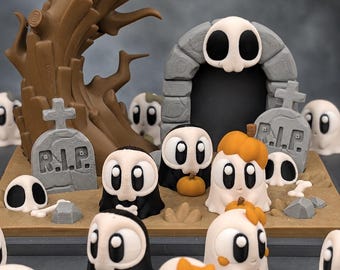 3D Printed Mini Ghost Graveyard Diorama | Spooky Halloween Display (5.75"x4")