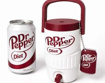 Retro Diet Cherry Can Cooler with Soda Tab Keychain | 3D Printed Drink Holder