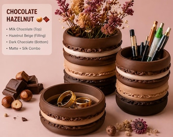 3D Printed Macaron Container Jar: Chocolate Hazelnut Desk Organizer, Jewelry Holder