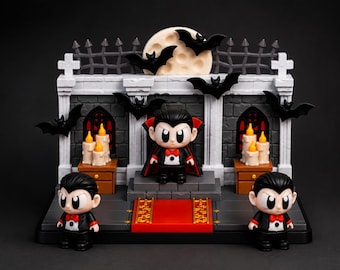Dracula Mini Diorama | Vampire Castle Halloween Decor | Dracula & Vampire Guards | Gothic Spooky Shelf Decor | 3D Printed