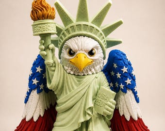 Liberty Eagle Figurine: 3D Printed Statue of Liberty USA Decor