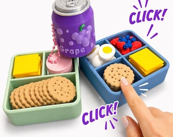 Clickable Bento Box Fidget Toy Lunchables Inspired Sensory Clicker Mini Food Tray Grape Soda Desk Toy 3D Printed