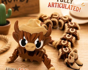 Dragón vaquero / Dragón occidental articulado / Dragón vaca de las Tierras Altas / Dragón flexible impreso en 3D / Dragón rosa o marrón / Lindo juguete antiestrés para escritorio