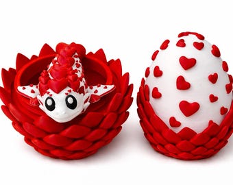 3D Printed Heart Dragon with Matching Egg, Valentine's Day Gift